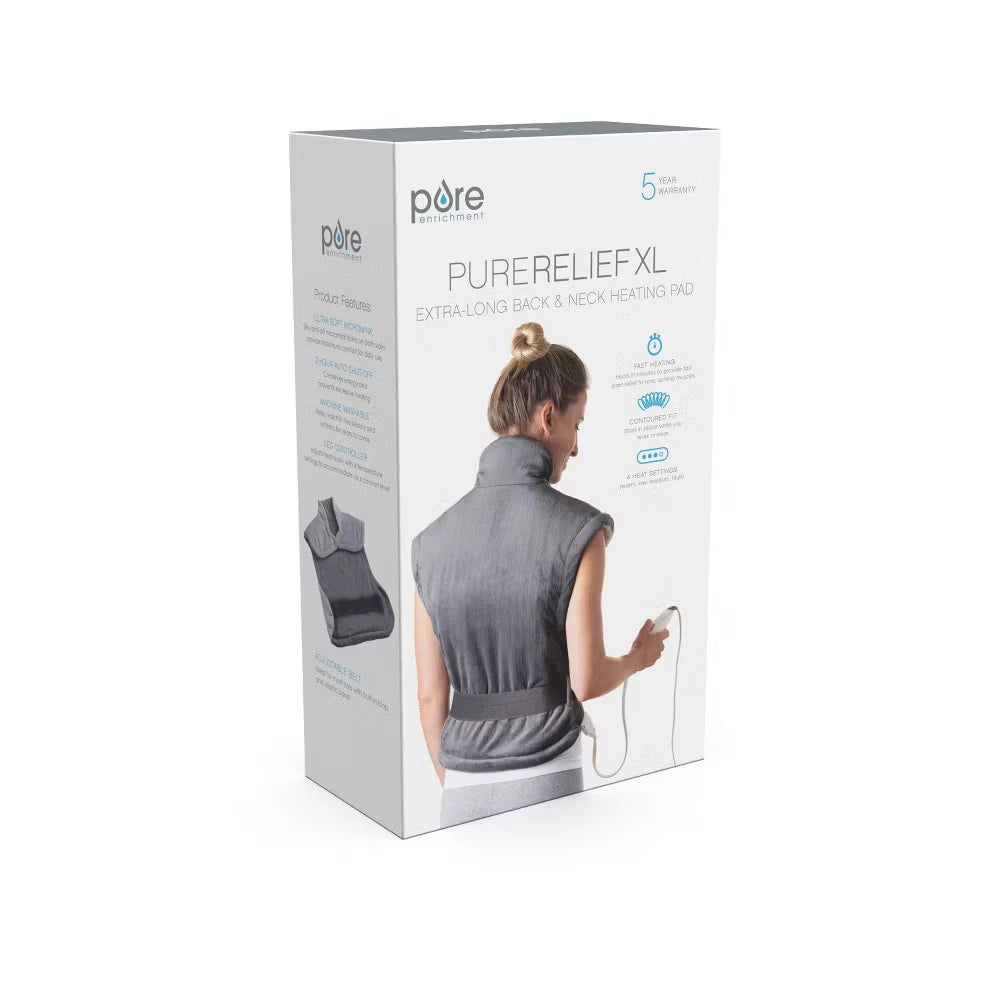 Pure Enrichment PureRelief XXL Electric Heating Pad for Back & Neck – 29"x24" Gray
