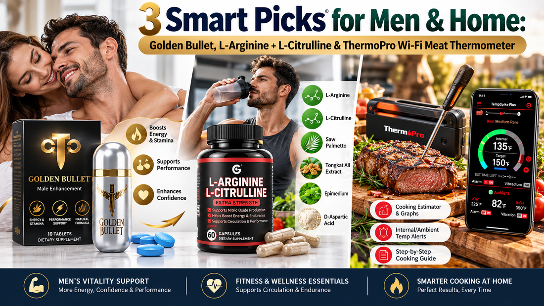 3 Smart Picks for Men & Home: Golden Bullet, L-Arginine + L-Citrulline & ThermoPro Wi-Fi Meat Thermometer