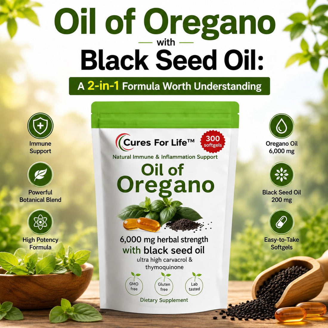 Oil of Oregano with Black Seed Oil | 2-in-1 Softgels