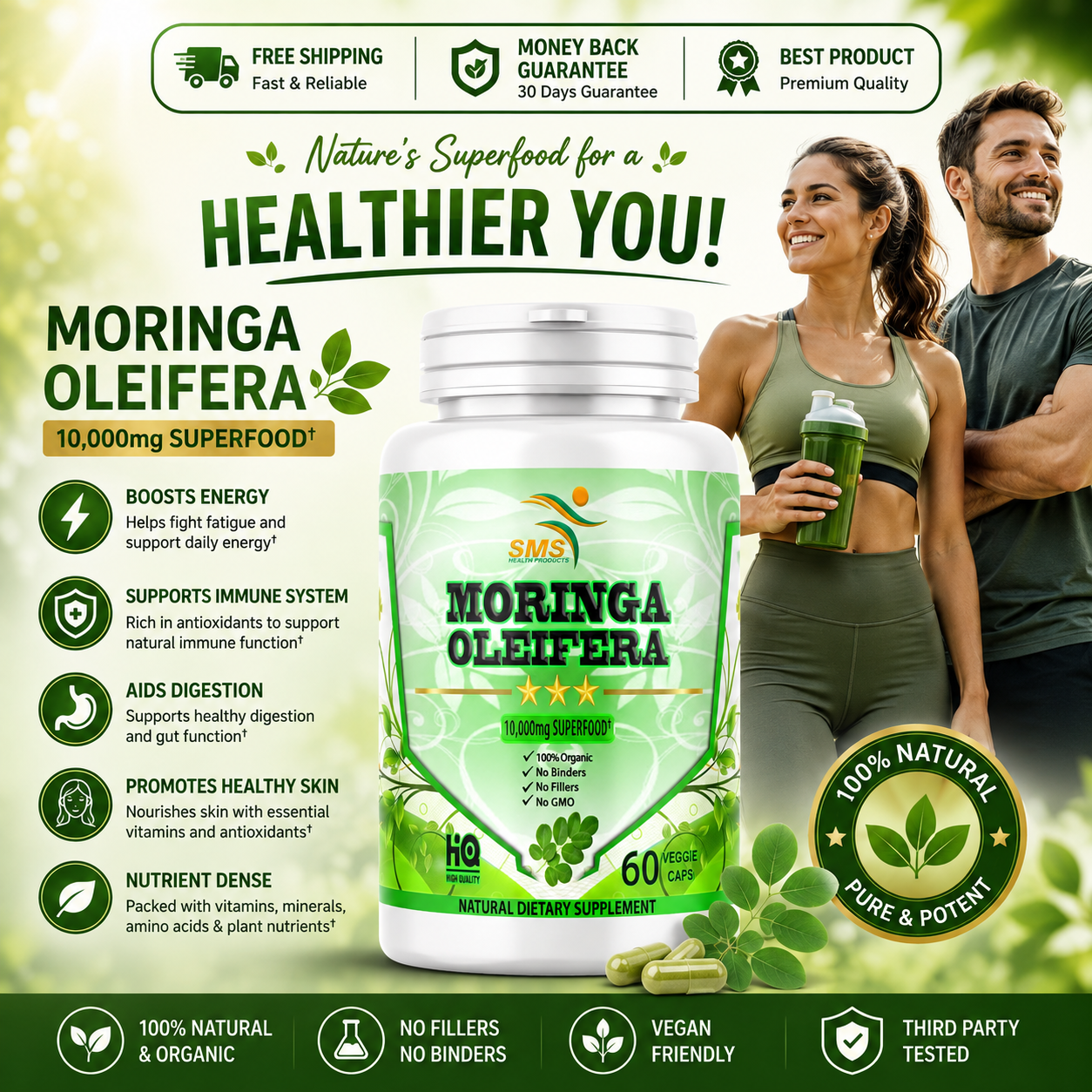 Moringa Oleifera 10:1 Extract Leaf Powder Capsules