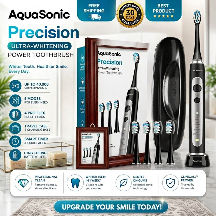 Aquasonic Precision Rechargeable Electric Toothbrush with 4 Brush Heads