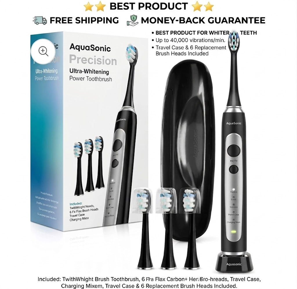 Aquasonic Precision Rechargeable Electric Toothbrush with 4 Brush Heads