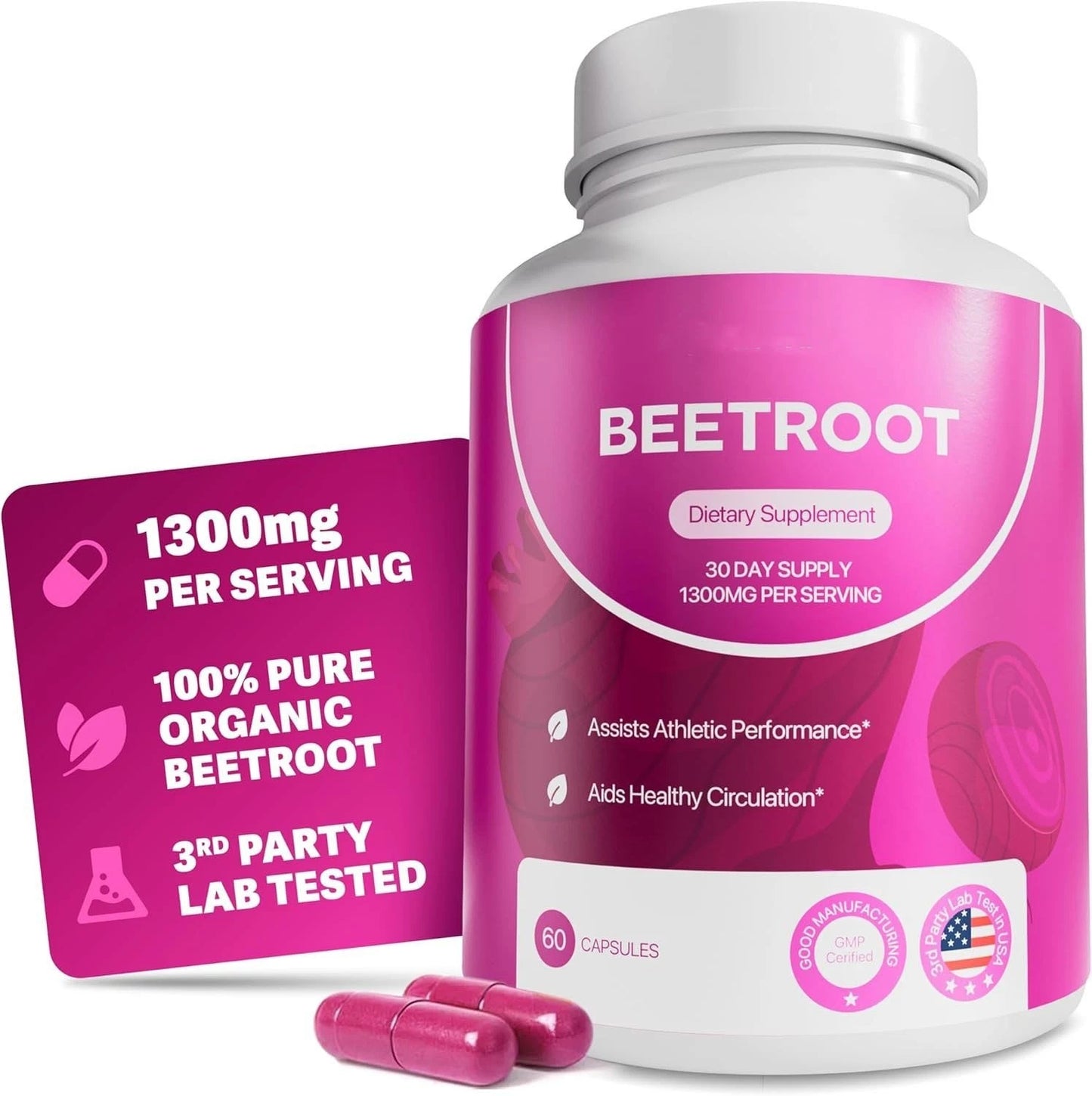 Rosabella Organic Beet Root 60 Capsules Natural Energy Boost Blood Pressure