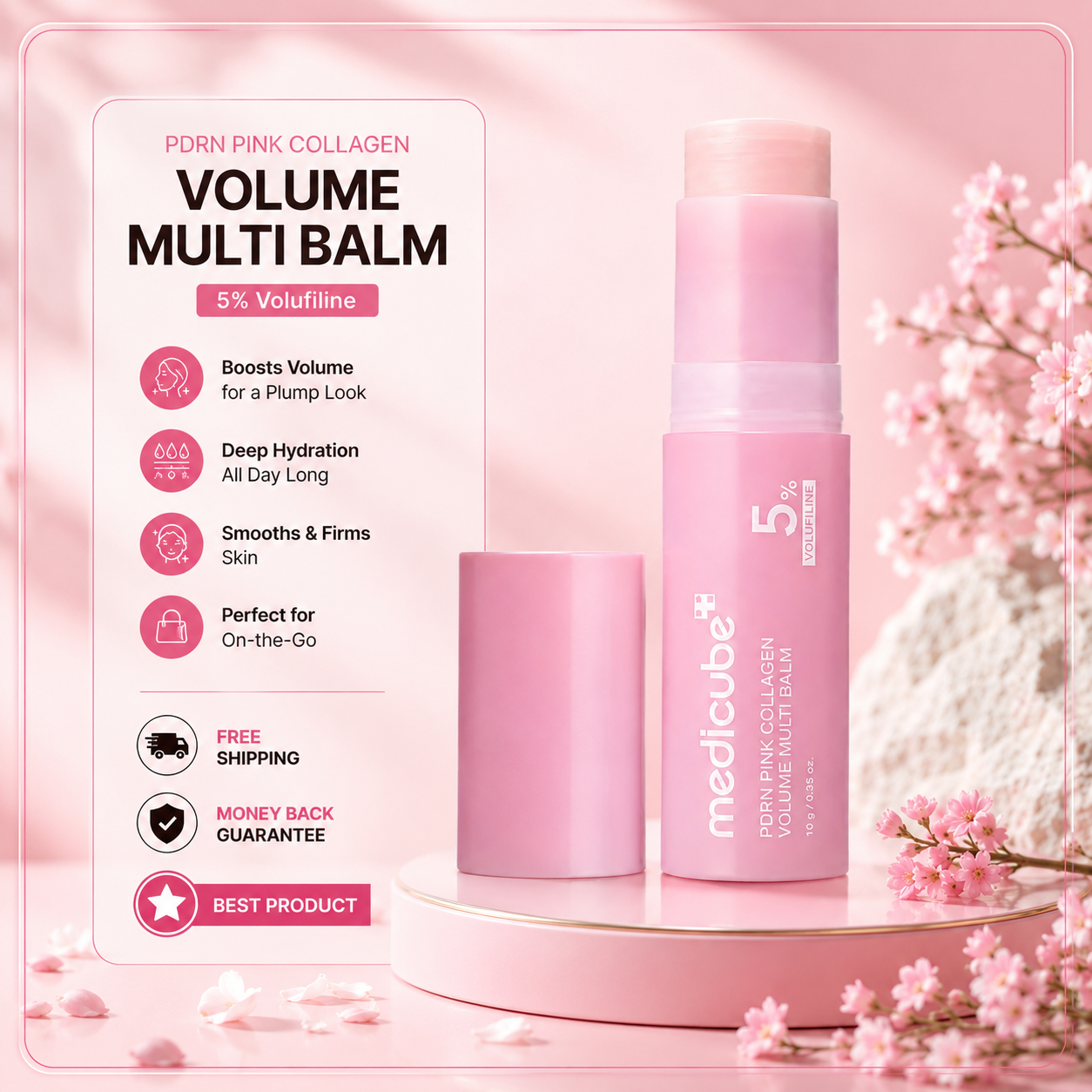 MEDICUBE PDRN Pink Collagen Volume Multi Balm Stick for Hydration, Firmness & Glow – 10g