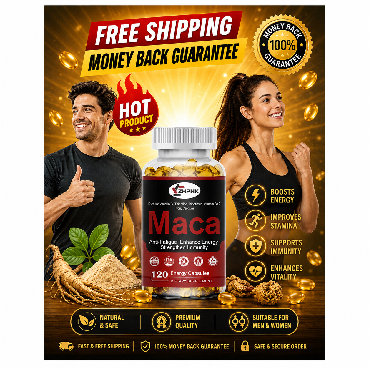Organic Maca Root Libido Peruvian Maca Extract 120 Capsules