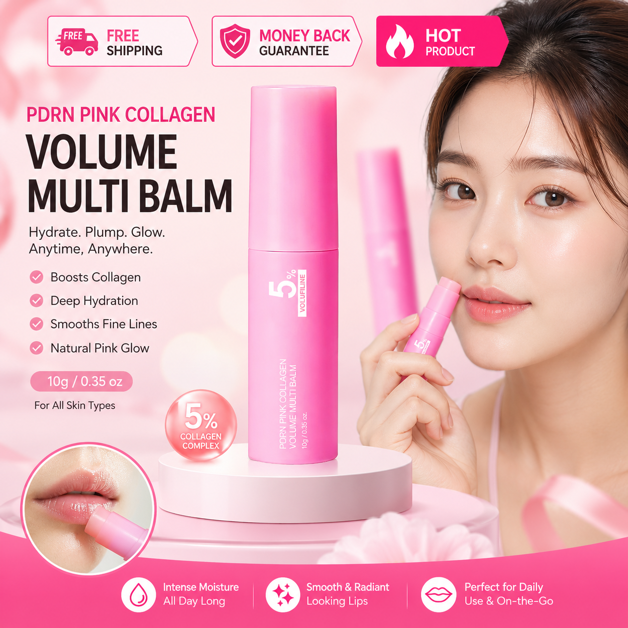 MEDICUBE PDRN Pink Collagen Volume Multi Balm Stick for Hydration, Firmness & Glow – 10g