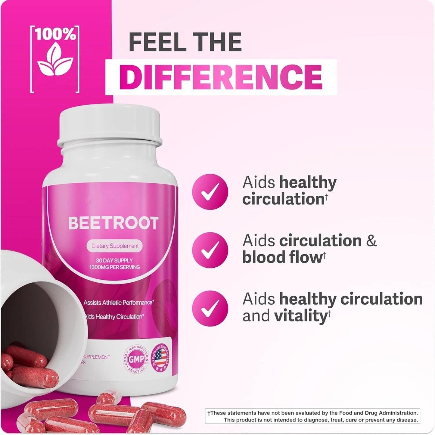 Rosabella Organic Beet Root 60 Capsules Natural Energy Boost Blood Pressure