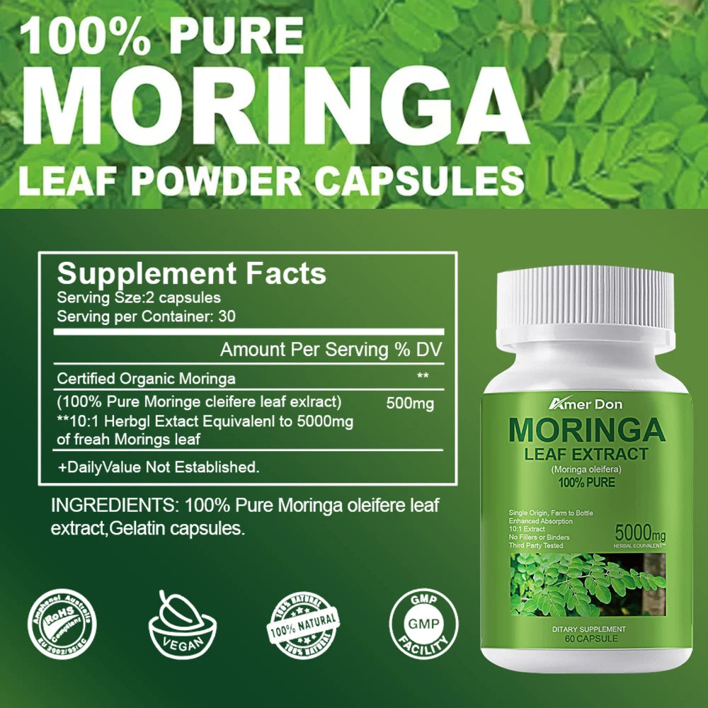 Organic Moringa Capsules - 5000mg Per Serving of Natural Pure Moringa Leaf