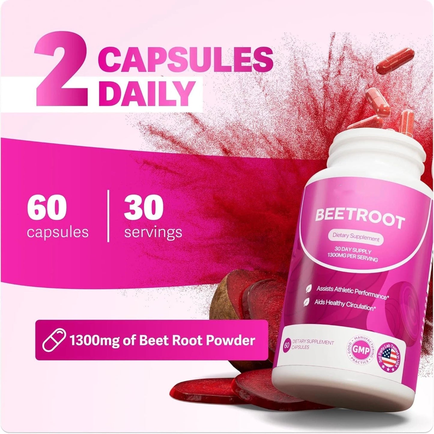 Rosabella Organic Beet Root 60 Capsules Natural Energy Boost Blood Pressure