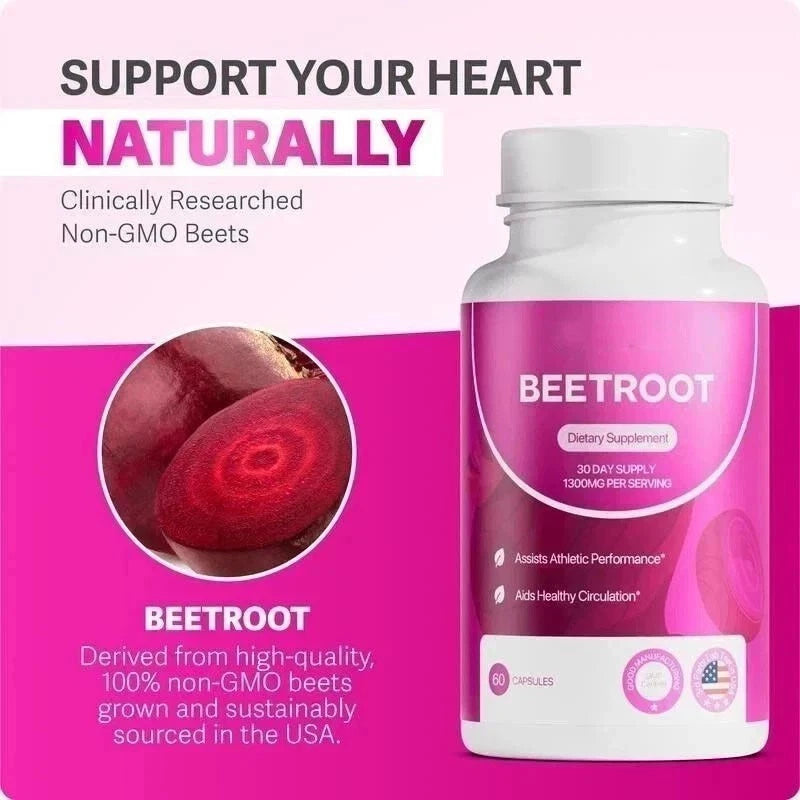 Rosabella Organic Beet Root 60 Capsules Natural Energy Boost Blood Pressure