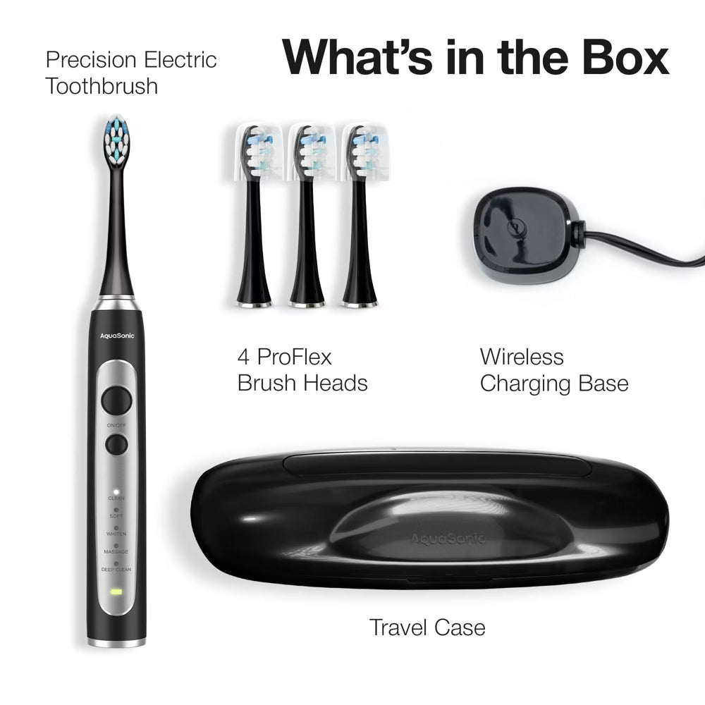 Aquasonic Precision Rechargeable Electric Toothbrush with 4 Brush Heads