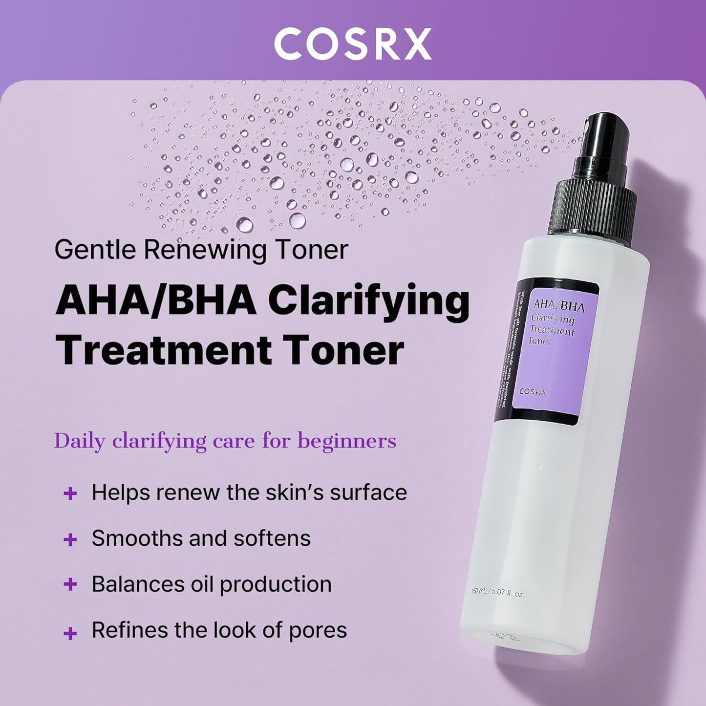 COSRX AHA/BHA Clarifying Treatment Toner – 150ml / 5.07 fl oz Exfoliating Facial Spray