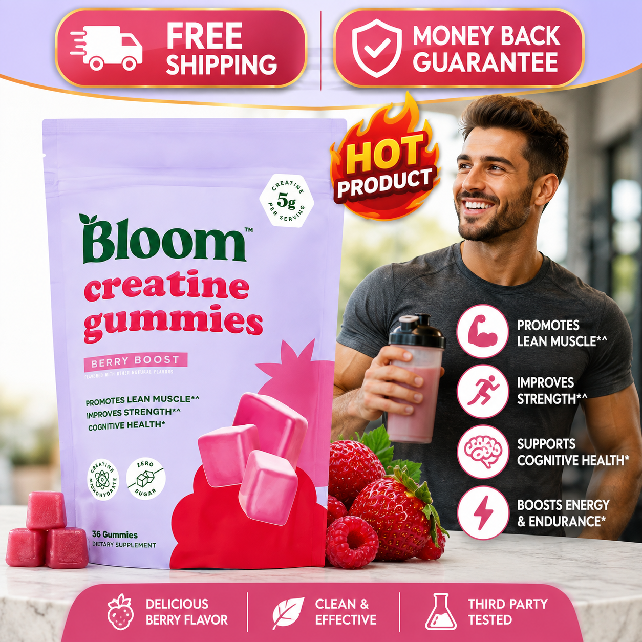Bloom Creatine Monohydrate Gummies for Women for lean muscle and strength support