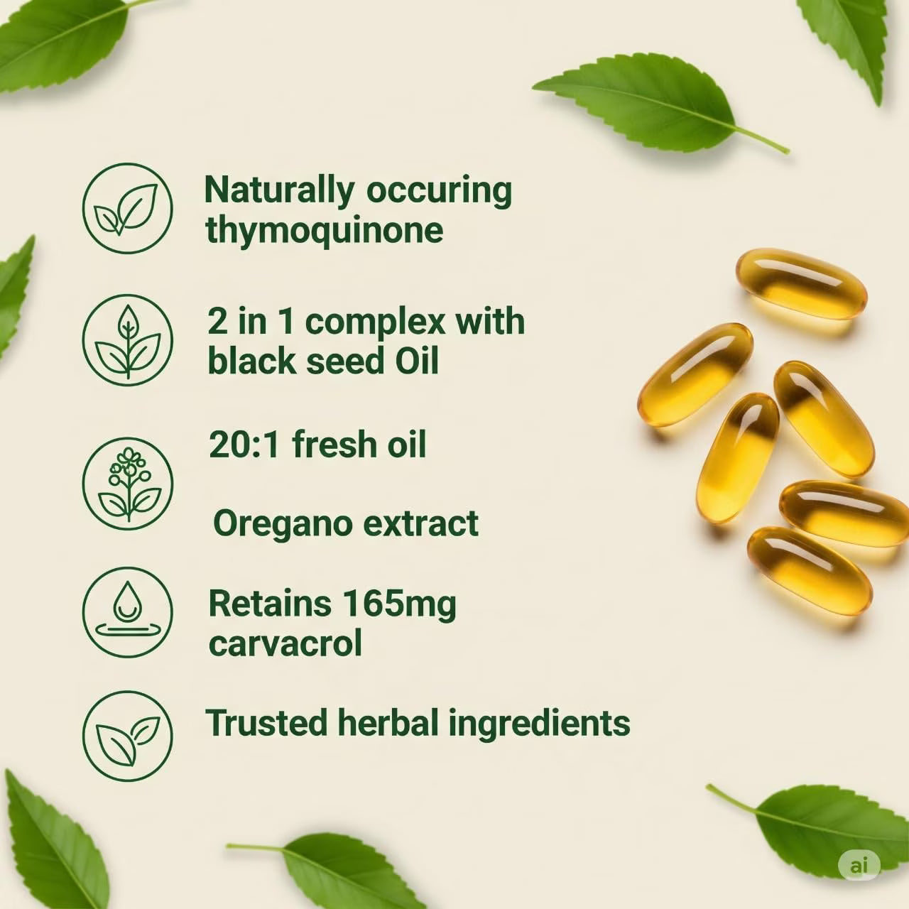 Oil of Oregano with Black Seed Oil, 165mg Carvacrol – 300 Softgels