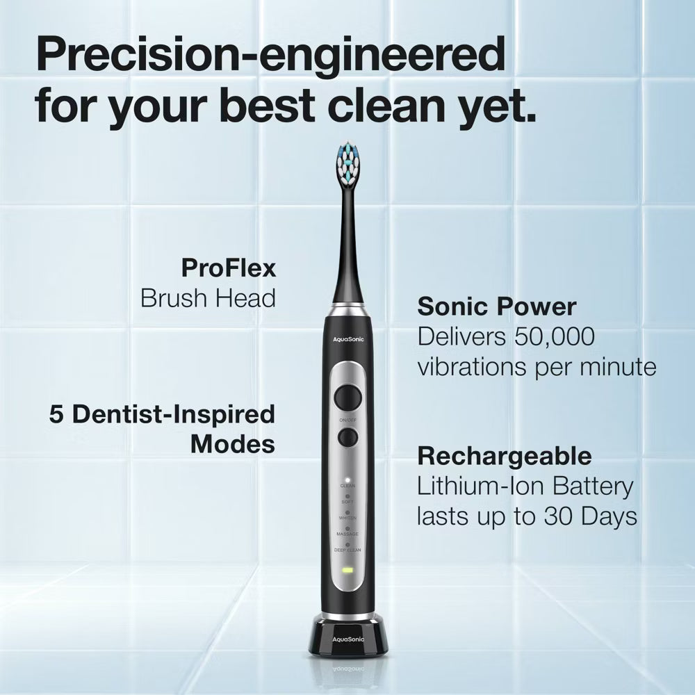 Aquasonic Precision Rechargeable Electric Toothbrush with 4 Brush Heads