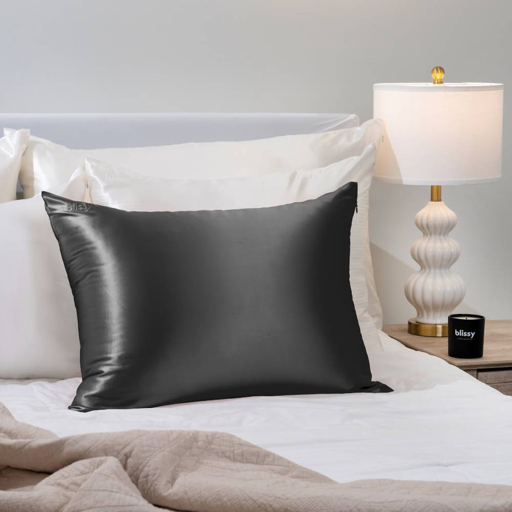 Blissy 100% Mulberry Silk Pillowcase King Size – 600 Thread Count Dark Gray