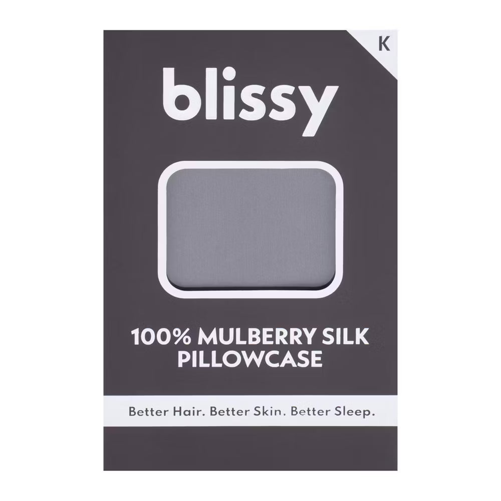 Blissy 100% Mulberry Silk Pillowcase King Size – 600 Thread Count Dark Gray