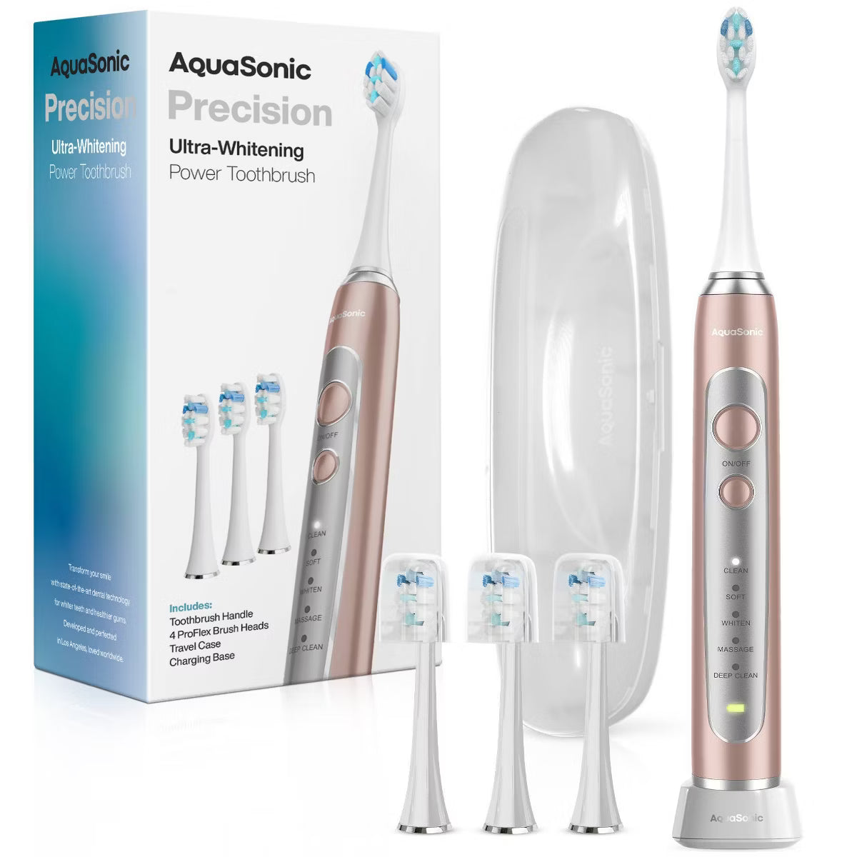 Aquasonic Precision Rechargeable Electric Toothbrush with 4 Brush Heads