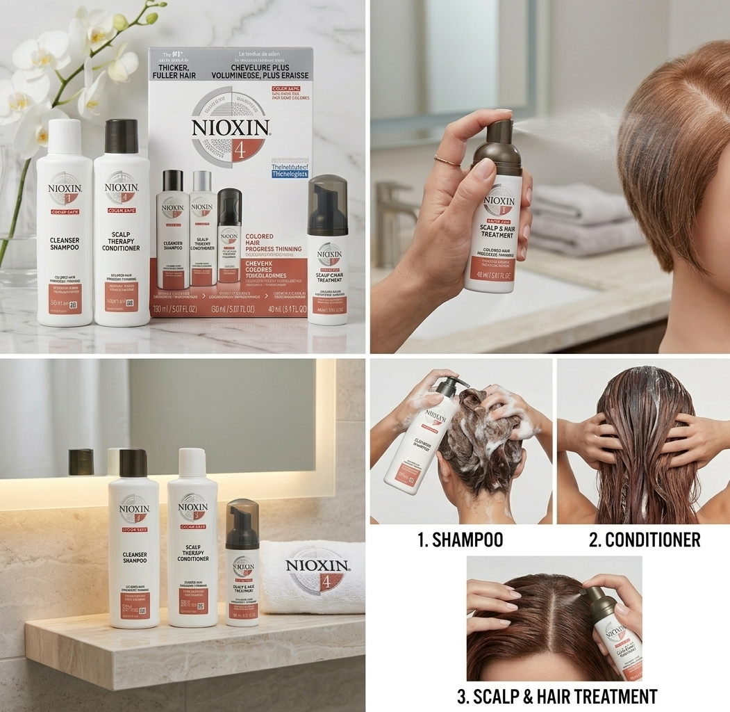NIOXIN System 4 Hair Care Kit – Cleanser Shampoo, Scalp Therapy & Treatment Set
