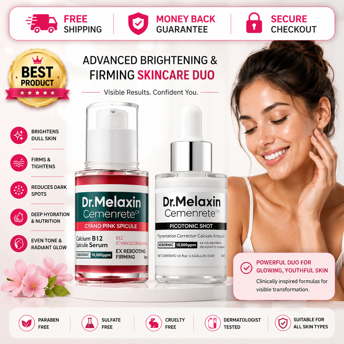 Dr.Melaxin Cemenrete Cyano Pink Spicule Serum for pore refining and glass skin care.