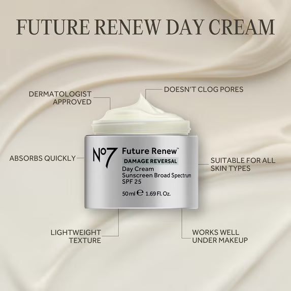 No7 Future Renew Damage Reversal Day Cream SPF 25 – 1.69 oz Anti-Aging Moisturizer