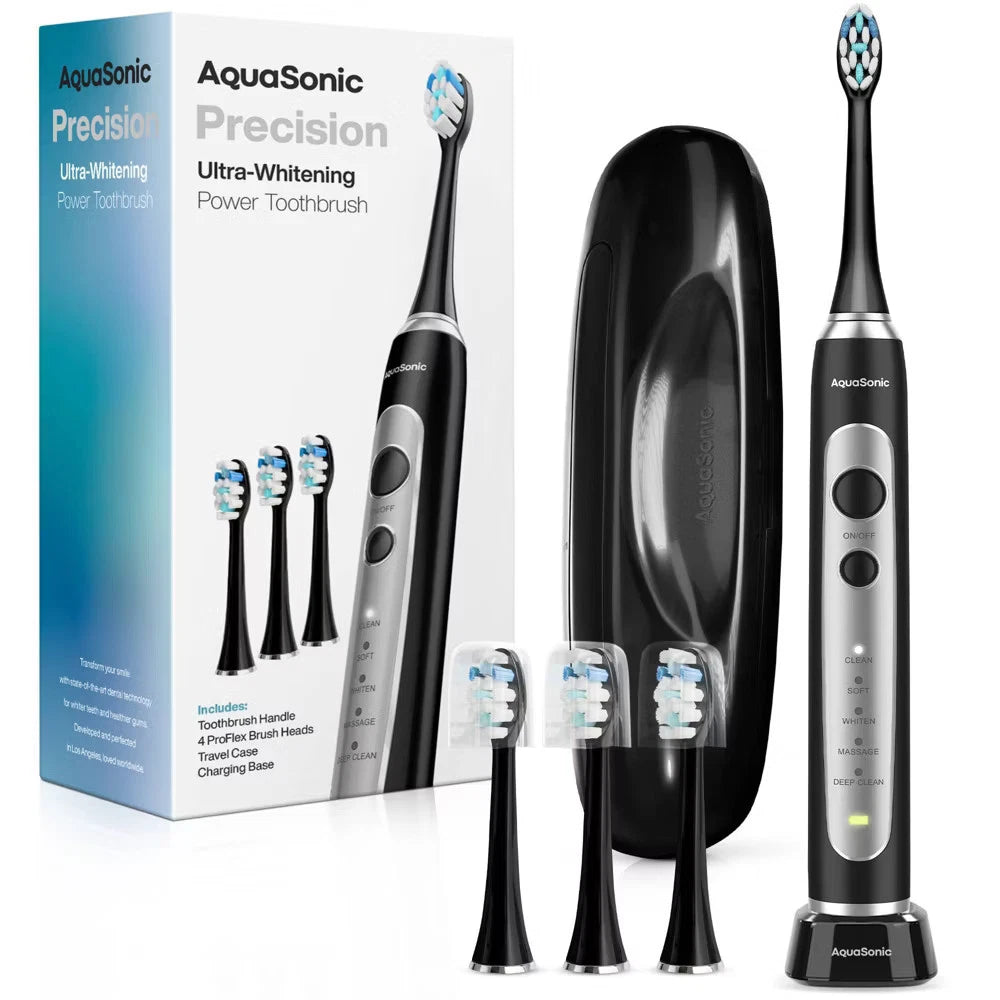 Aquasonic Precision Rechargeable Electric Toothbrush with 4 Brush Heads