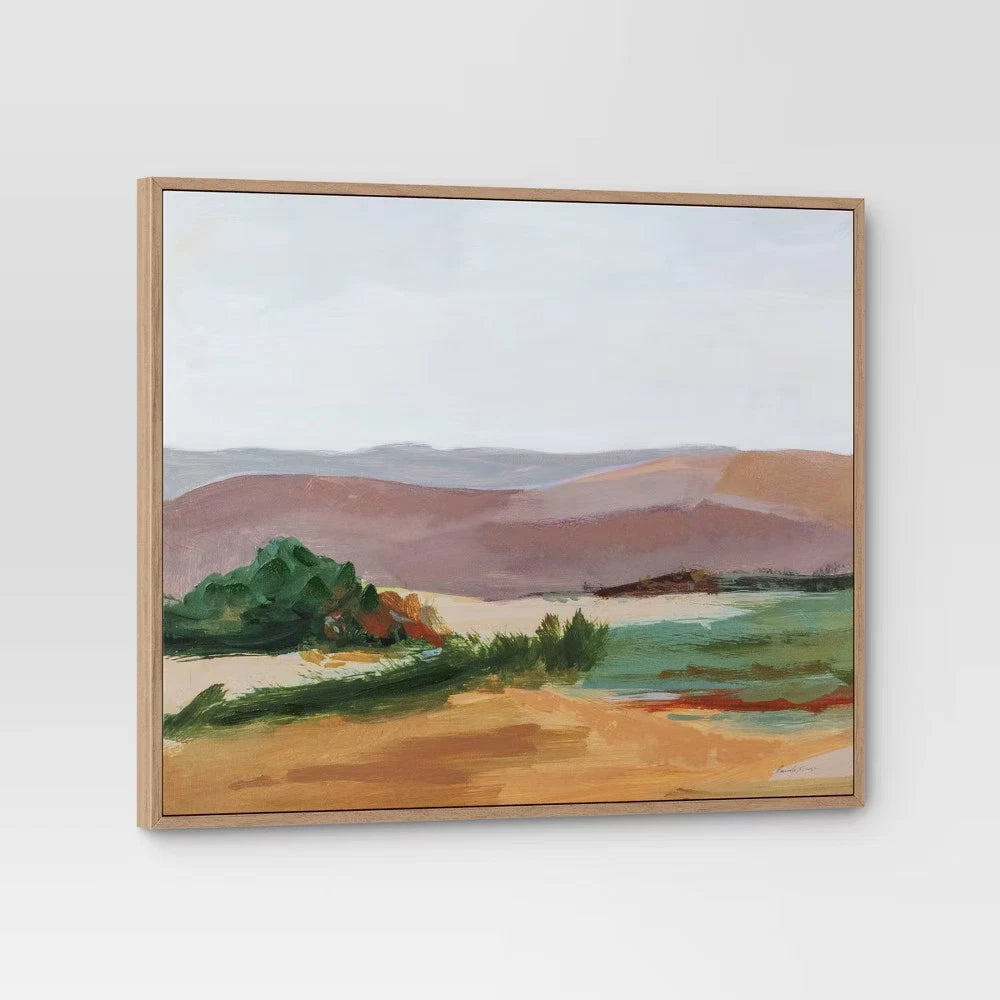 Threshold Colorful Landscape Wall Art Framed 30"x24" Canvas Natural