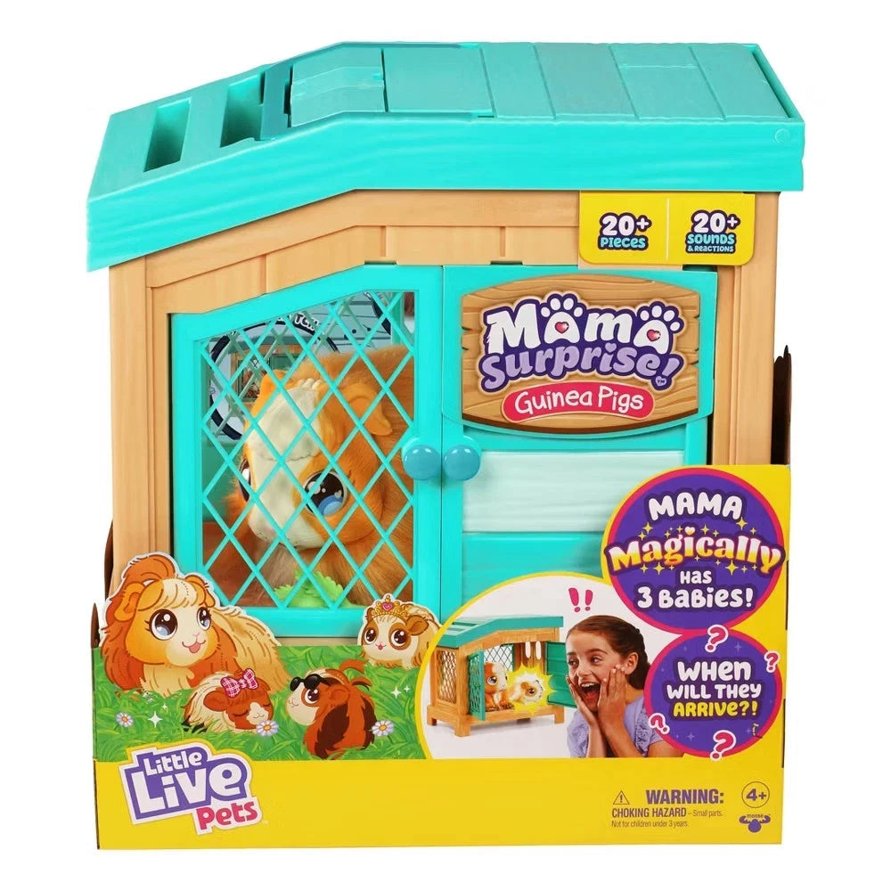 Little Live Pets Mama Surprise Guinea Pig Plush Toy, Interactive Stuffed Guinea Pig Hutch and 3 Babies, Animal Plush with 20+ Sounds, Toys for Ages 4+