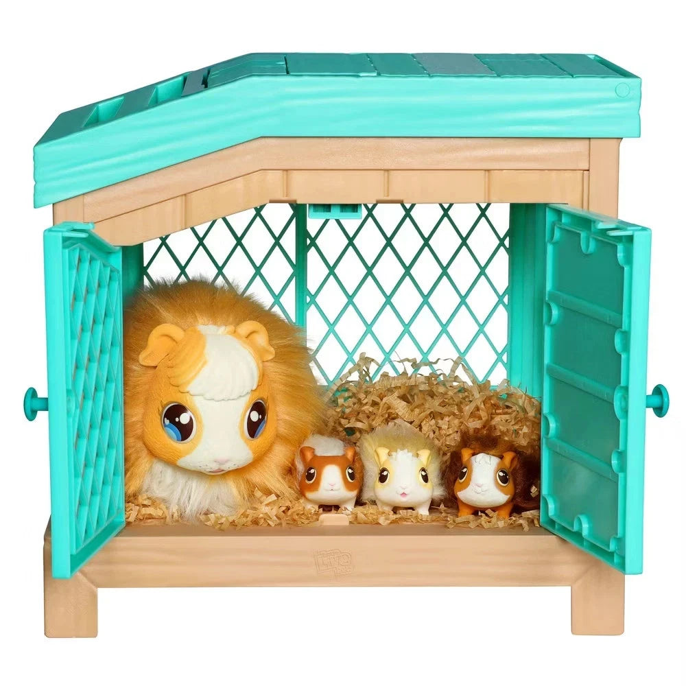 Little Live Pets Mama Surprise Guinea Pig Plush Toy, Interactive Stuffed Guinea Pig Hutch and 3 Babies, Animal Plush with 20+ Sounds, Toys for Ages 4+