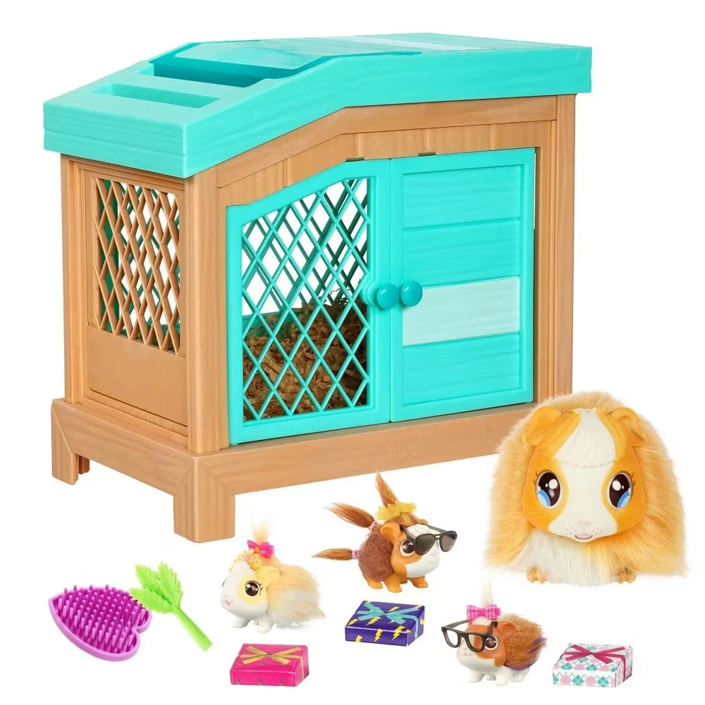 Little Live Pets Mama Surprise Guinea Pig Plush Toy, Interactive Stuffed Guinea Pig Hutch and 3 Babies, Animal Plush with 20+ Sounds, Toys for Ages 4+