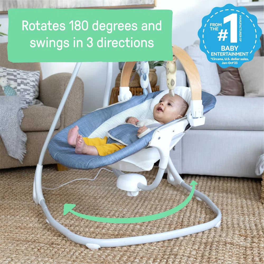 Ingenuity Simple Comfort Compact Swing with Wood Toy Bar - Chambray