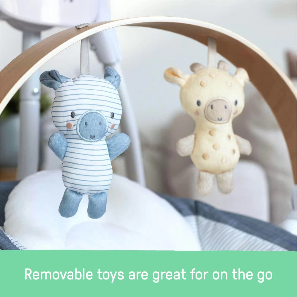 Ingenuity Simple Comfort Compact Swing with Wood Toy Bar - Chambray