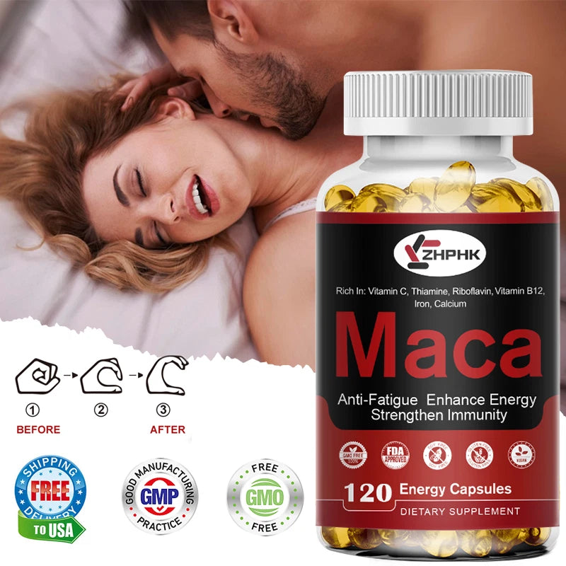 Peruvian Maca Root supplement capsules for men and women