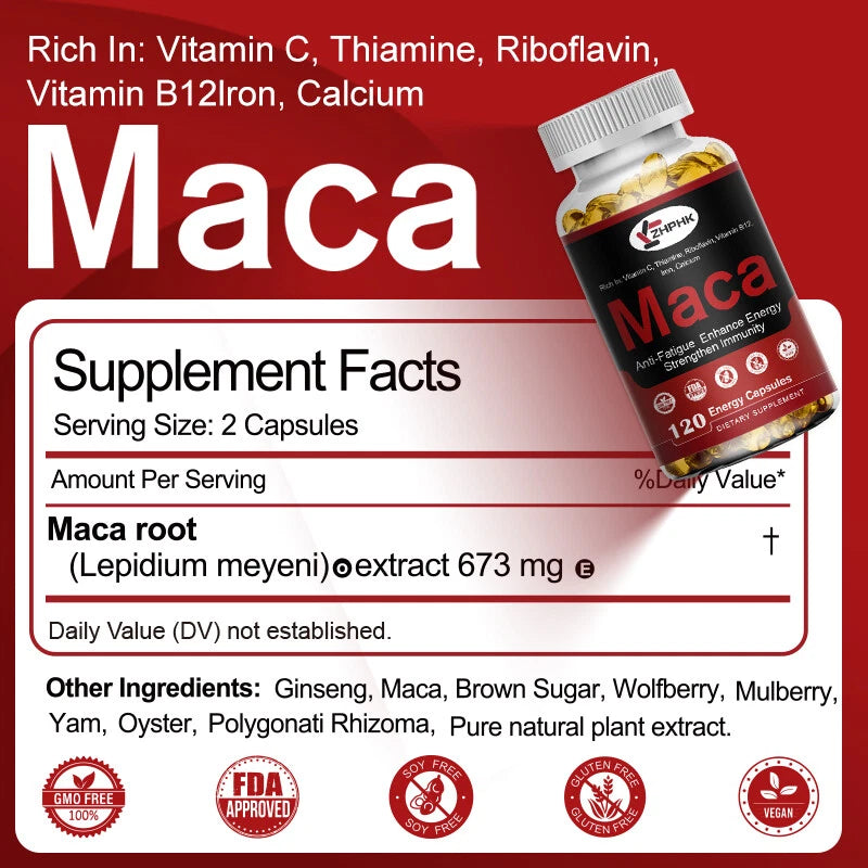 Organic Maca Root Libido   Peruvian Maca Extract for Men & Women  120 Capsules