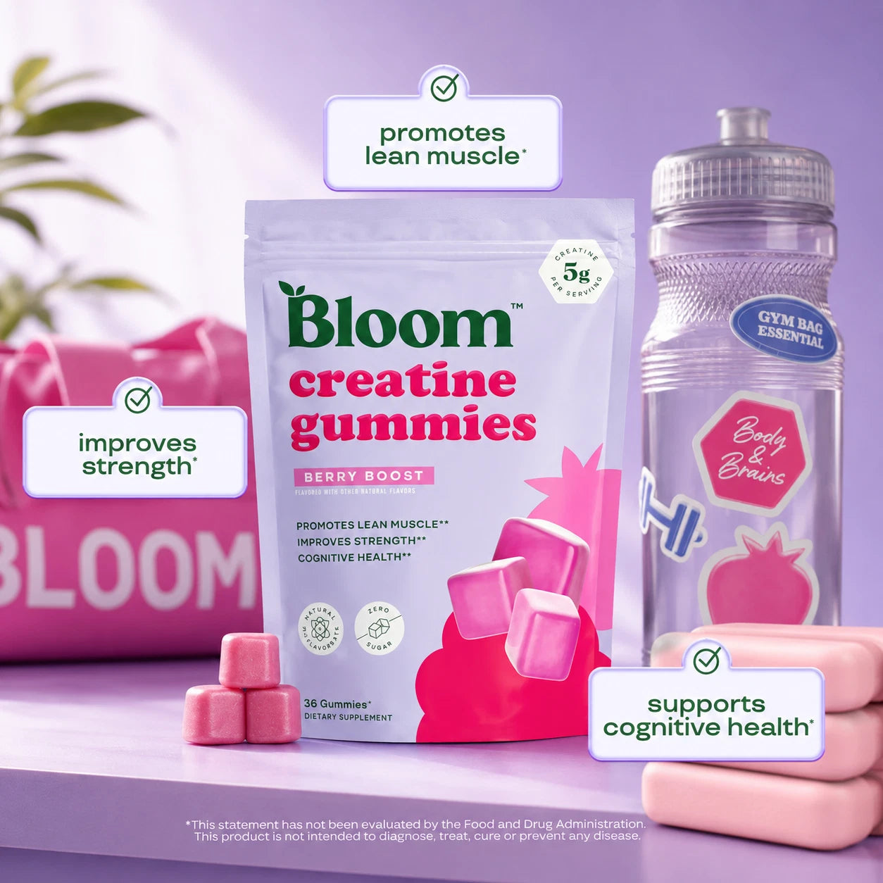 Bloom Creatine Monohydrate Gummies for Women Lean Muscle Strength Brain Support