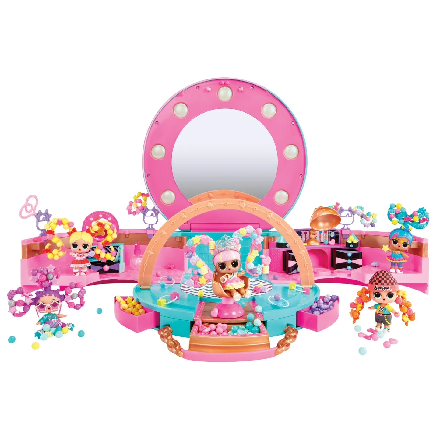 LOL Surprise 528364 Hair Beads Salon Playset with Doll, 100 Beads, Hair Ties,
