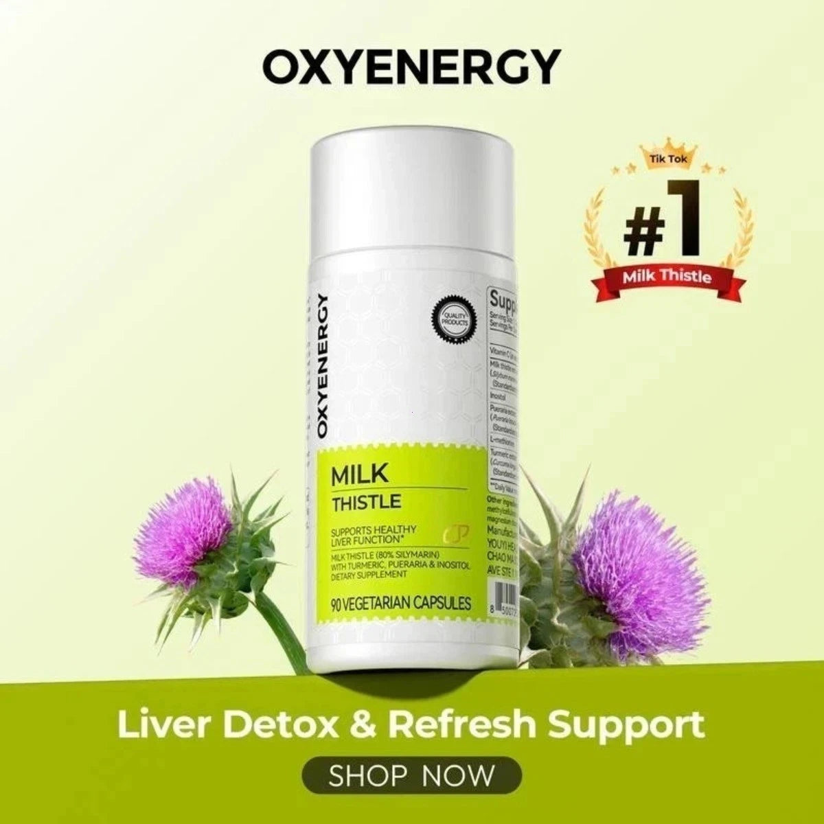 Oxyenergy Milk Thistle Supplement with 80% Silymarin, Dietary Supplement