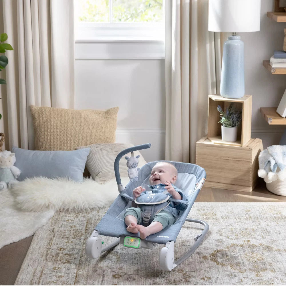 Ingenuity Happy Belly Rock-to-Bounce Massage Seat – Chambray Baby Bouncer & Rocker