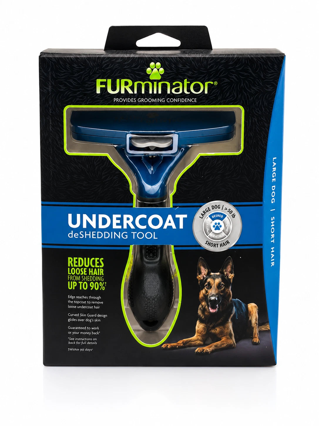 FURminator stainless steel dog grooming brush for removing loose undercoat hair
