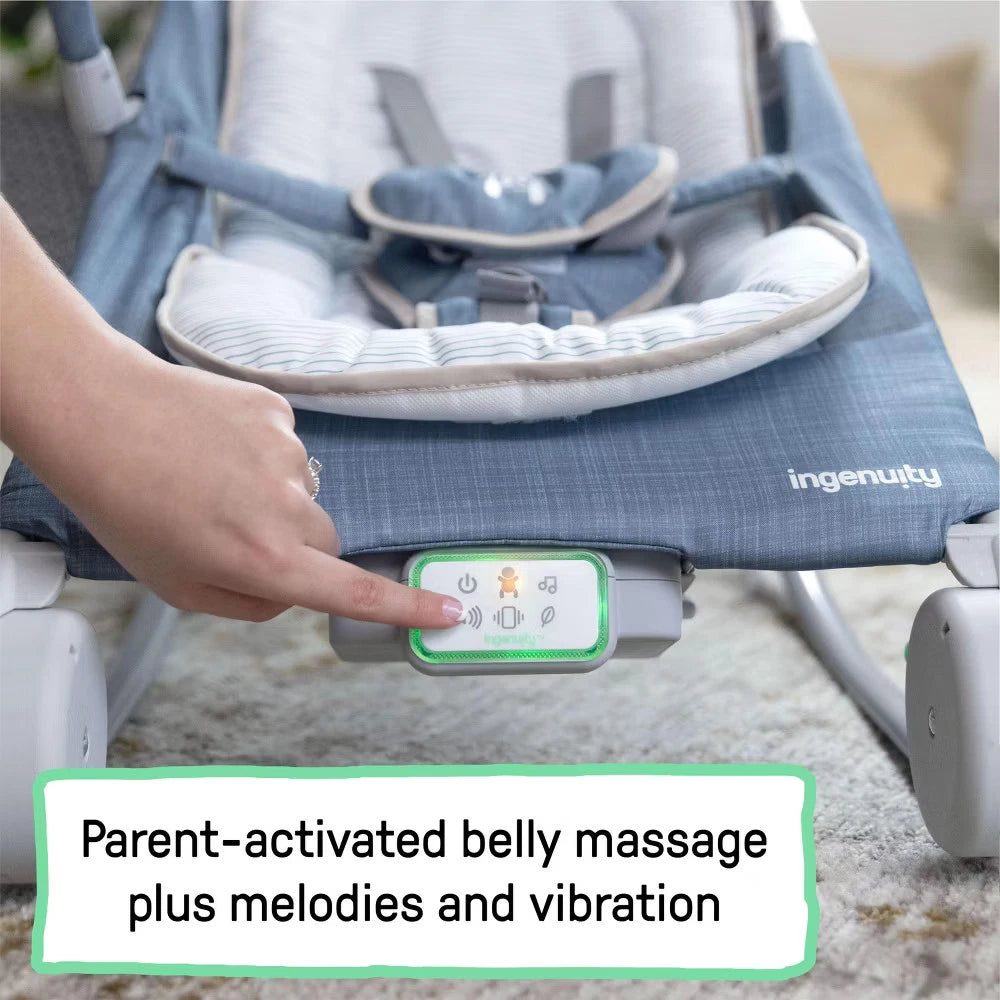 Ingenuity Happy Belly Rock-to-Bounce Massage Seat – Chambray Baby Bouncer & Rocker