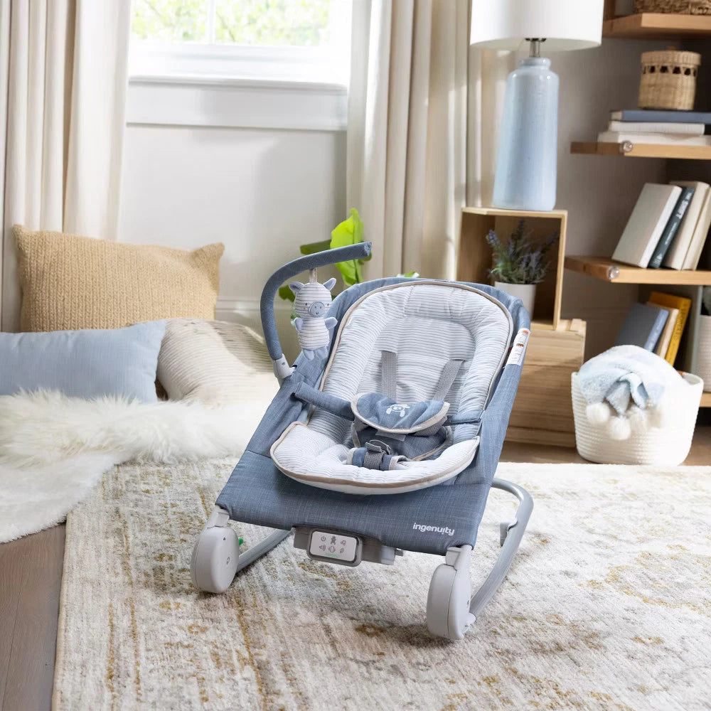 Ingenuity Happy Belly Rock-to-Bounce Massage Seat – Chambray Baby Bouncer & Rocker
