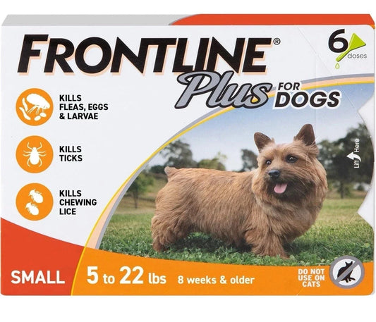 FRONTLINE Plus for Dogs Flea & Tick Treatment, Small Dog, 5-22 lbs, 6 Doses