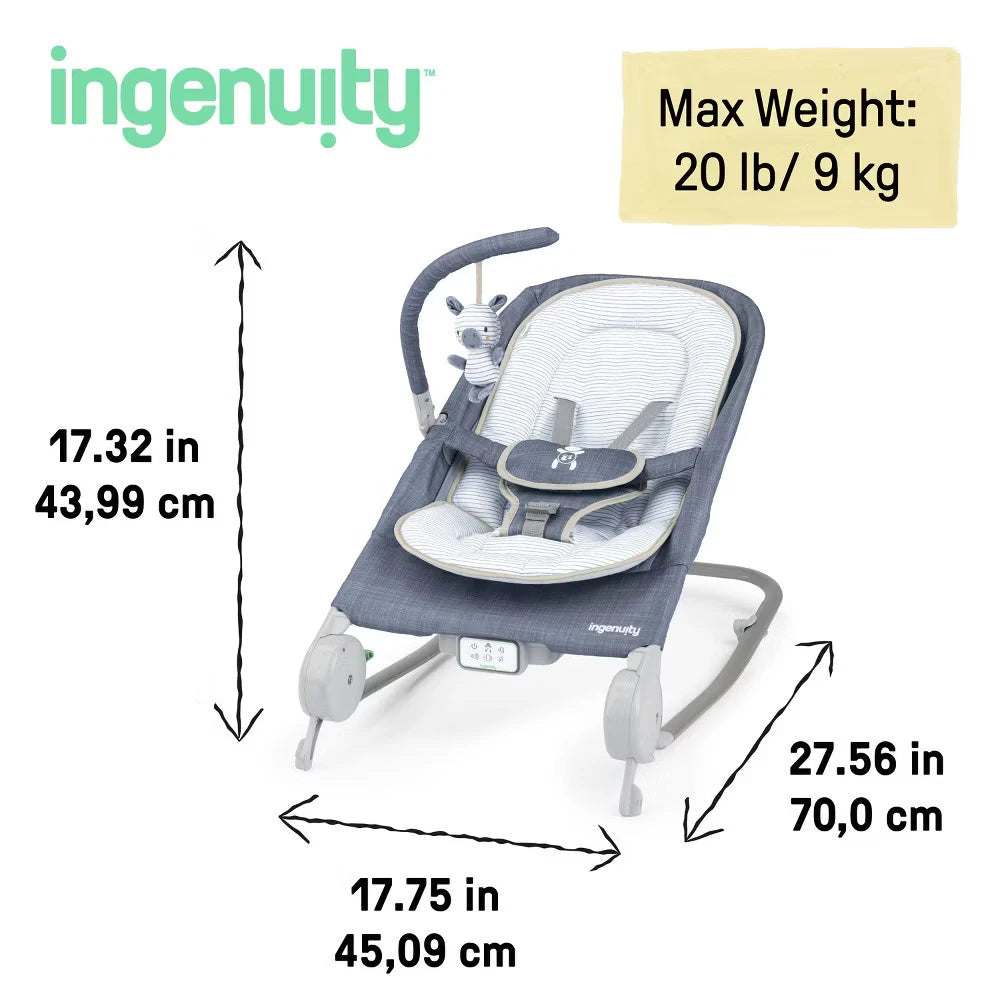 Ingenuity Happy Belly Rock-to-Bounce Massage Seat – Chambray Baby Bouncer & Rocker