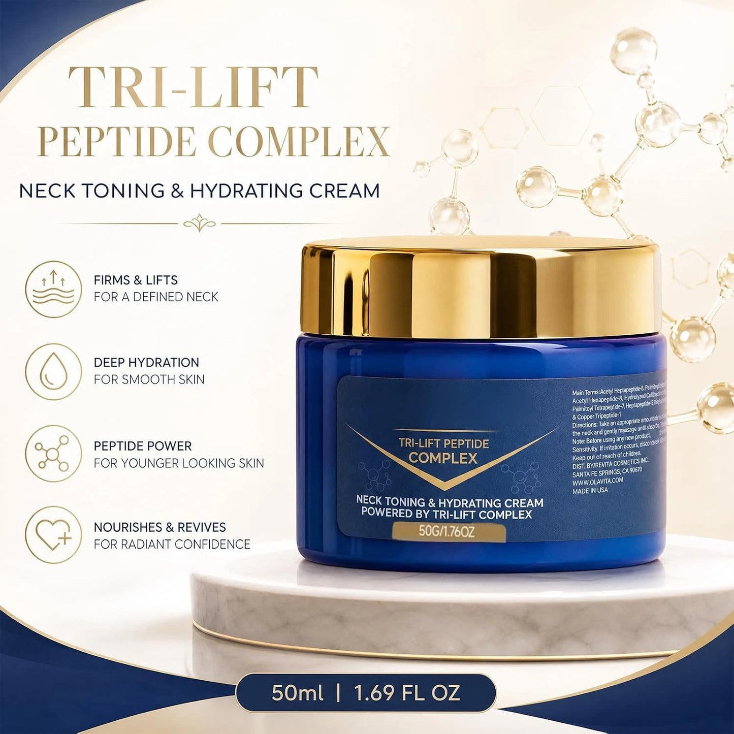 Tri-Lift Peptide Cream 1.76oz anti-aging facial moisturizer jar on a clean background.