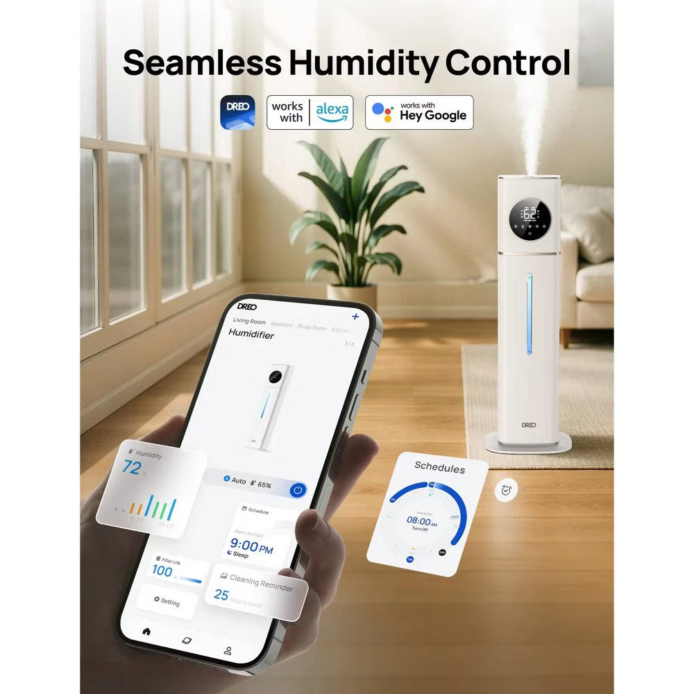 DREO Smart Ultrasonic Cool Mist Humidifier – 3 Gallon, 100H Runtime for Large Rooms
