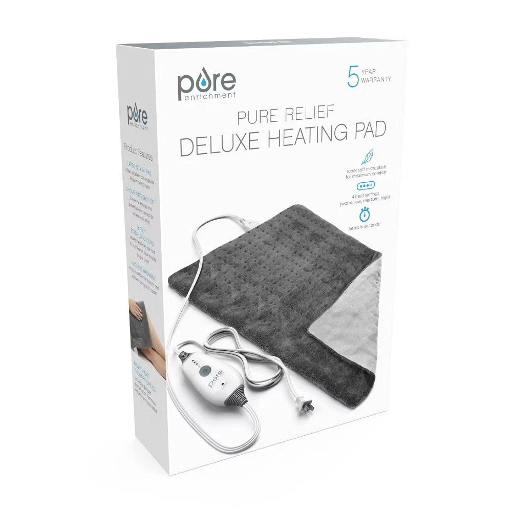 Pure Enrichment PureRelief Deluxe Electric Heating Pad 12"x24" with 4 Heat Settings – Gray