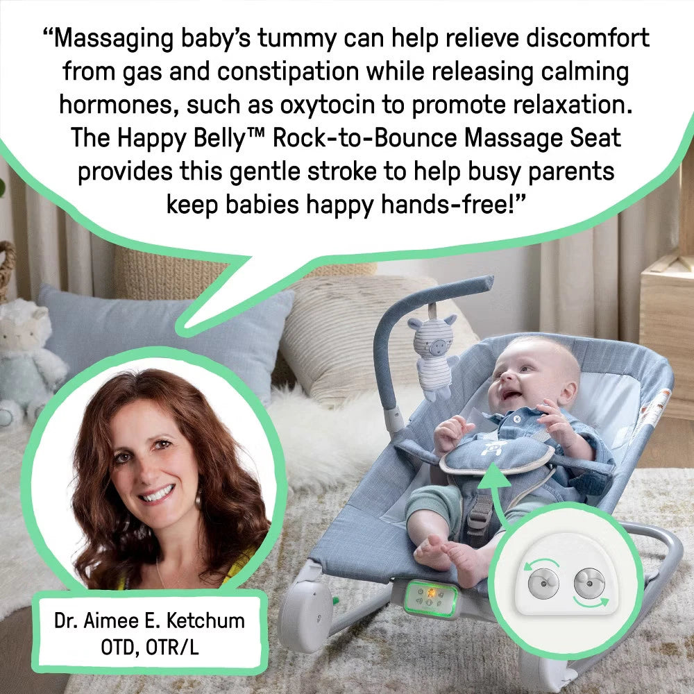 Ingenuity Happy Belly Rock-to-Bounce Massage Seat – Chambray Baby Bouncer & Rocker