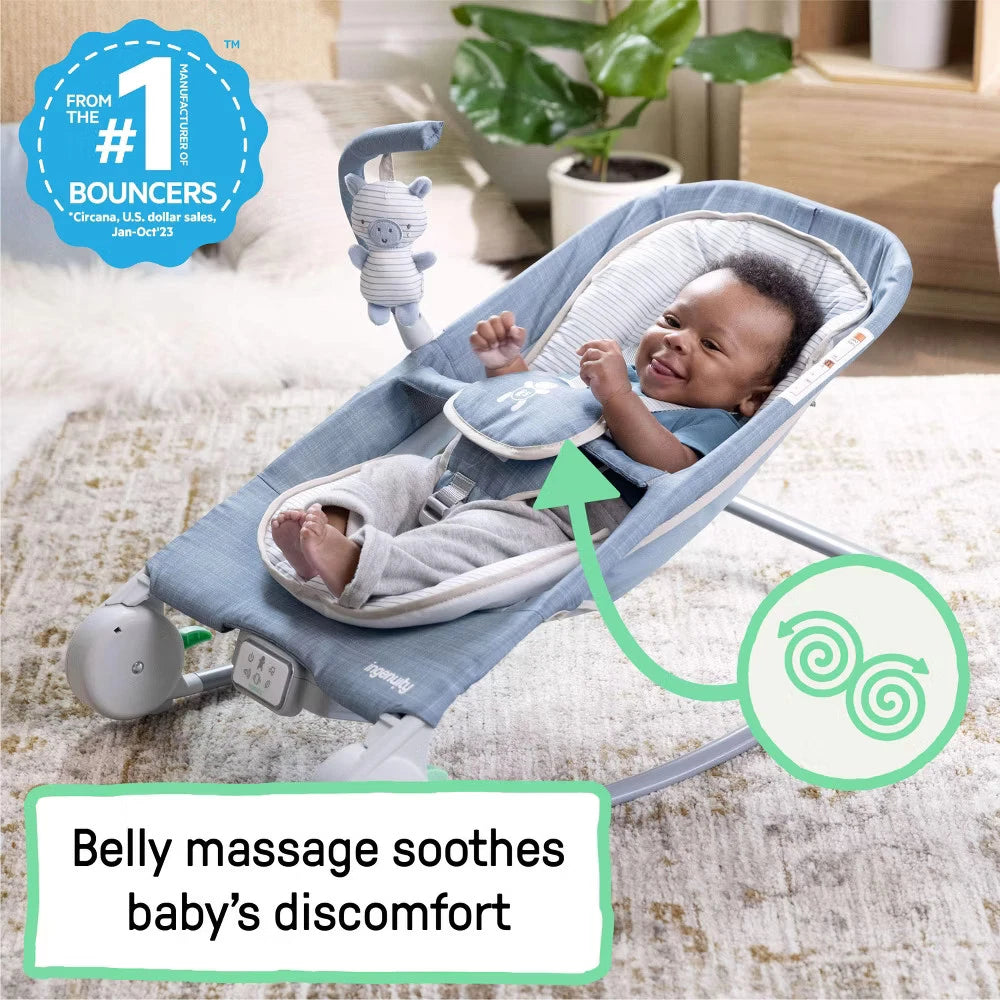 Ingenuity Happy Belly Rock-to-Bounce Massage Seat – Chambray Baby Bouncer & Rocker