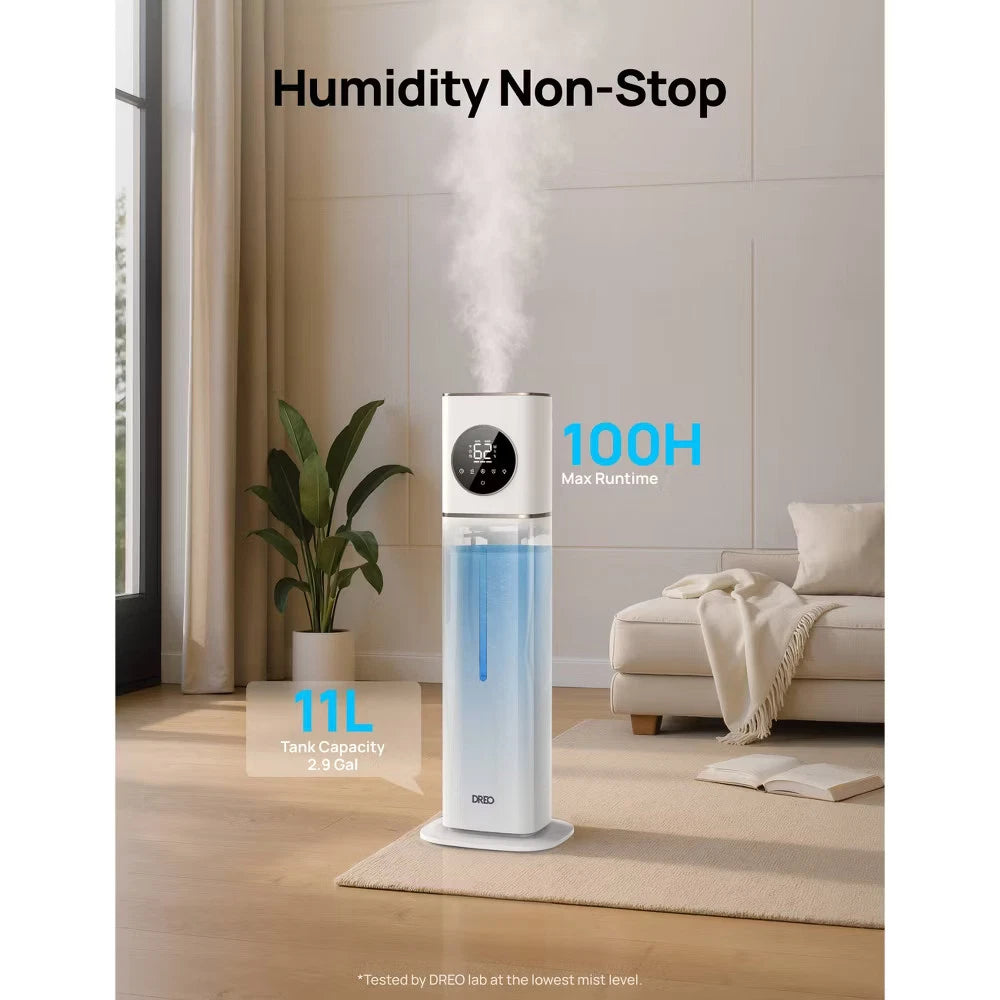 DREO Smart Ultrasonic Cool Mist Humidifier – 3 Gallon, 100H Runtime for Large Rooms